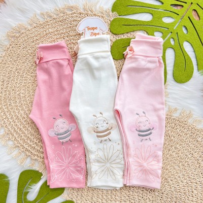 Kit 3 Calças - Abelha Fofa - Rosa chiclete, Off White e Rosa bebe
